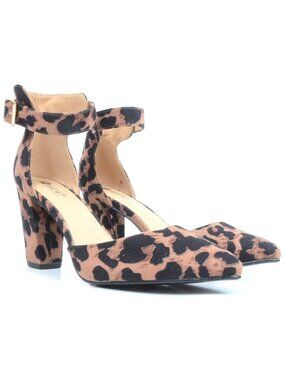 IDIFU‎ Women's 10 Leopard Animal Print Block Heels Anklet Vegan Leather Pumps